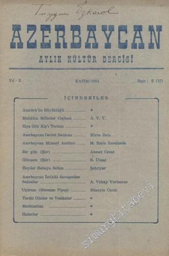 Azerbaycan - Aylık Kültür Dergisi - Sayı: 8 (32), Kasım 1954