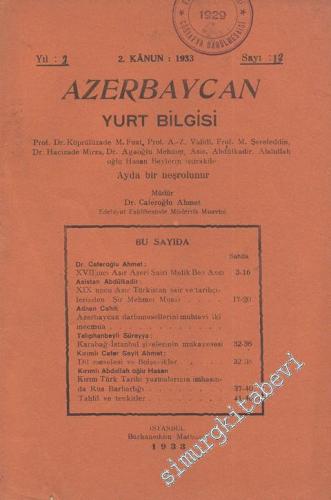 Azerbaycan Yurt Bilgisi - Sayı: 13, Yıl: 1933