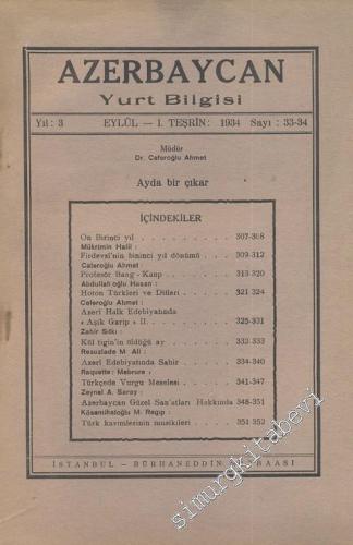 Azerbaycan Yurt Bilgisi - Sayı: 33 - 34, Yıl:1934