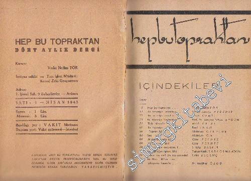 Hep Bu Topraktan 4 Aylık Dergi: Sayı 1-3 (Nisan 1943- Nisan 1944)