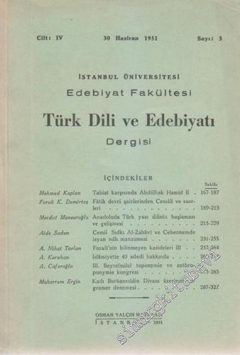 İstanbul Üniversitesi Edebiyat Fakültesi Türk Dili ve Edebiyatı Dergis