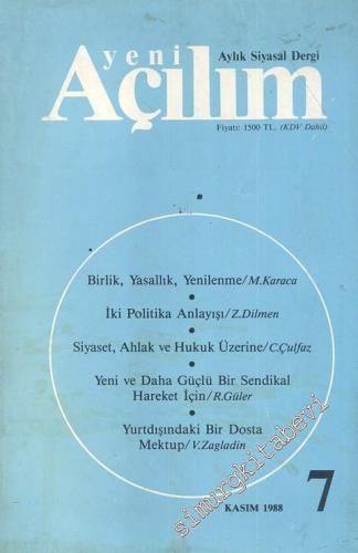 Yeni Açılım - Aylık Siyasal Dergi - Sayı 7, Kasım 1988